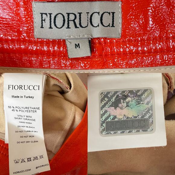 Fiorucci Berty Vinyl Jacket and Vinly Mini Skirt Set Matching Orange Outfit 2pc - Picture 8 of 10